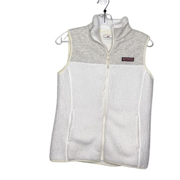 Vineyard Vines White Sherpa Fleece gray Quilted Full Zip Vest XXS - Picture 1 of 6